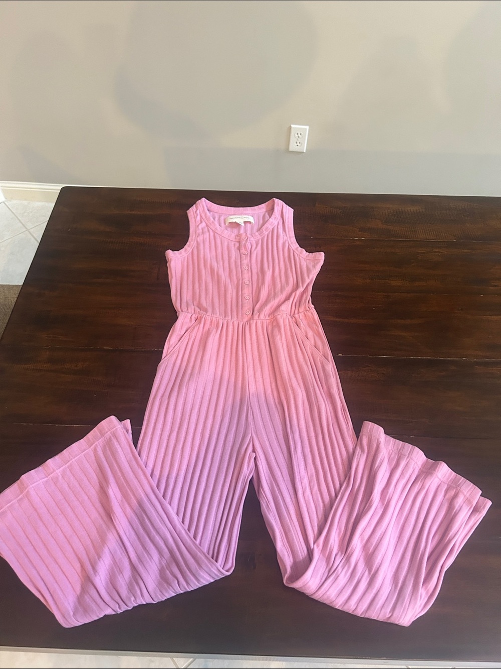 Treasure & Bond Girls Pink Ribbed Sleeveless Romper Jumpsuit